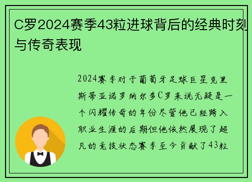 C罗2024赛季43粒进球背后的经典时刻与传奇表现